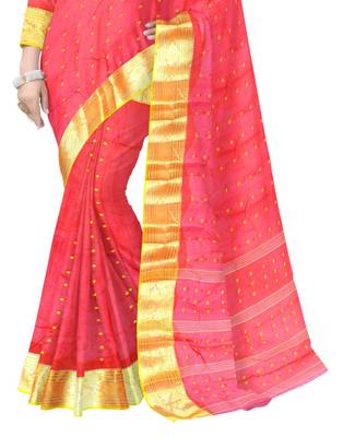 Giftpiper Bengali Tant Saree With Booti Motifs   Red & Yellow 3