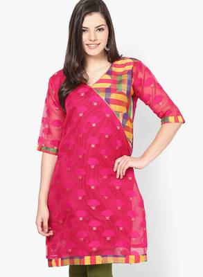 Pink woven net stitched kurtis 1