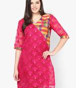Pink woven net stitched kurtis