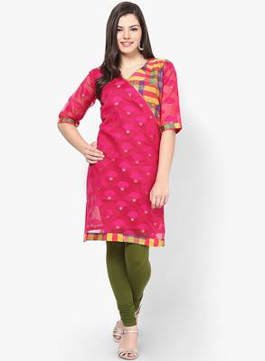 Pink woven net stitched kurtis 2