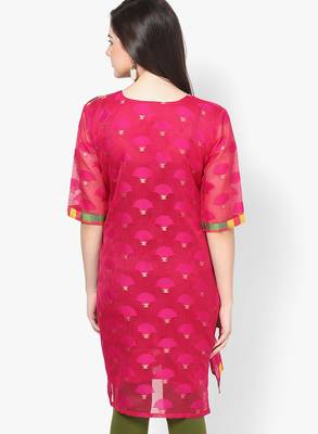 Pink woven net stitched kurtis 3
