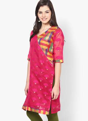 Pink woven net stitched kurtis 4