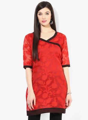 Red woven net stitched kurtis 1