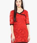 Red woven net stitched kurtis