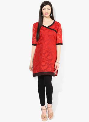 Red woven net stitched kurtis 2