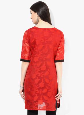 Red woven net stitched kurtis 3