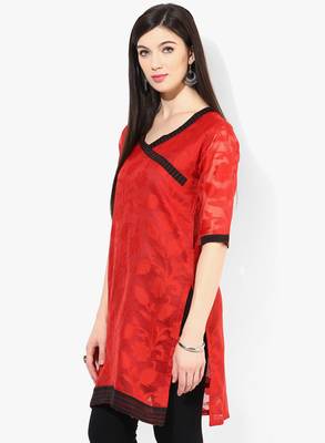 Red woven net stitched kurtis 4