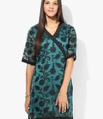 Green woven net stitched kurtis