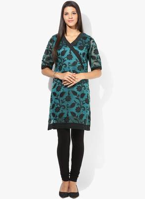 Green woven net stitched kurtis 2