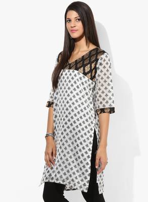 White woven net stitched kurtis 4