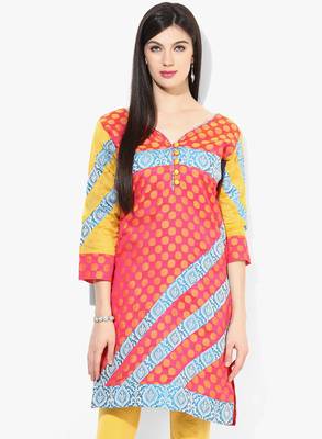 Orange woven chanderi stitched kurtis 1