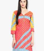 Orange woven chanderi stitched kurtis
