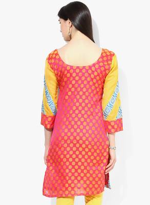 Orange woven chanderi stitched kurtis 3