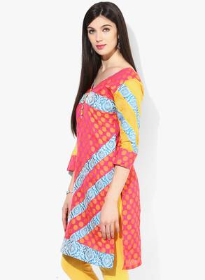 Orange woven chanderi stitched kurtis 4