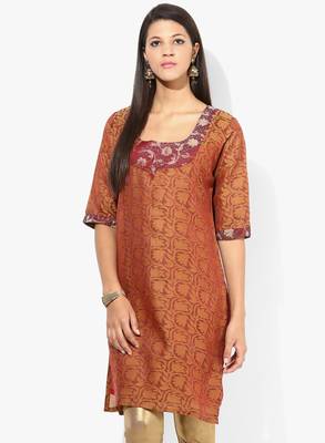 Mustard woven net stitched kurtis 1