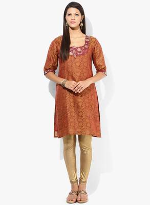Mustard woven net stitched kurtis 2