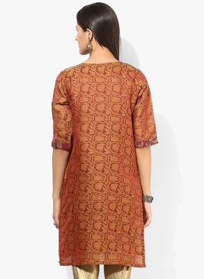 Mustard woven net stitched kurtis 3