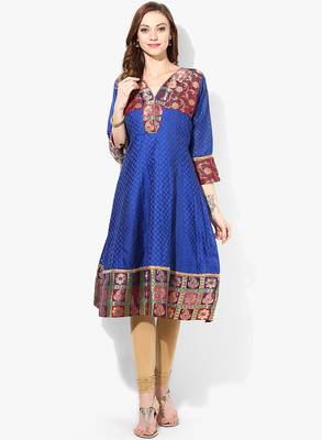 Blue woven chanderi stitched kurtis 1