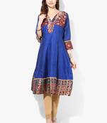 Blue woven chanderi stitched kurtis