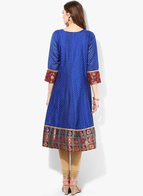 Blue woven chanderi stitched kurtis 2