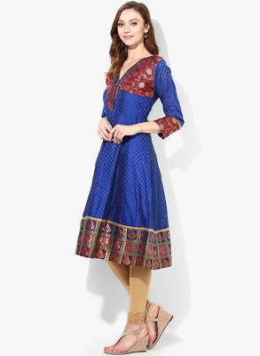 Blue woven chanderi stitched kurtis 3