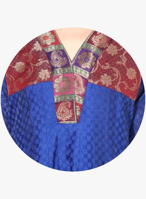 Blue woven chanderi stitched kurtis 4