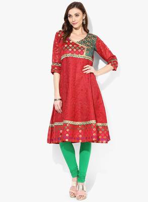 Red woven net stitched kurtis 1