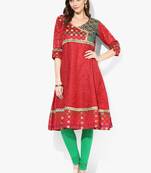 Red woven net stitched kurtis