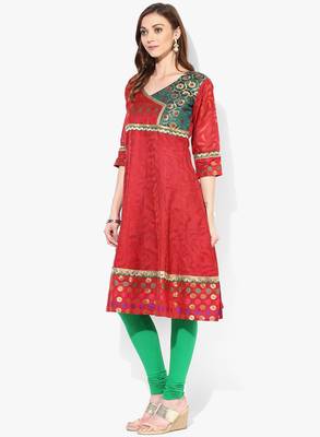 Red woven net stitched kurtis 3