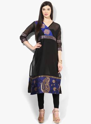 Black woven net stitched kurti 1