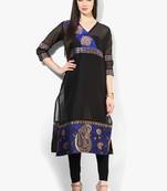 Black woven net stitched kurti