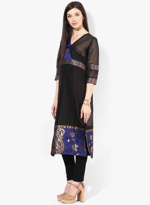 Black woven net stitched kurti 3