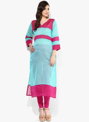 Sky blue woven chanderi stitched kurtis 1