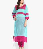 Sky blue woven chanderi stitched kurtis