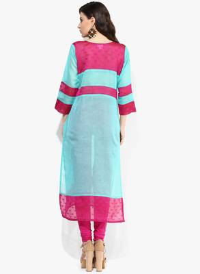 Sky blue woven chanderi stitched kurtis 2
