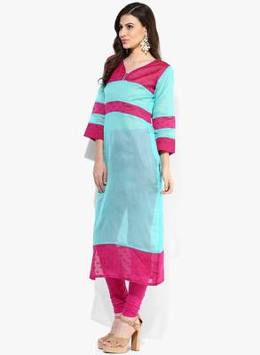 Sky blue woven chanderi stitched kurtis 3