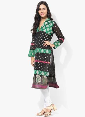 Black woven chanderi stitched kurtas-and-kurtis 3