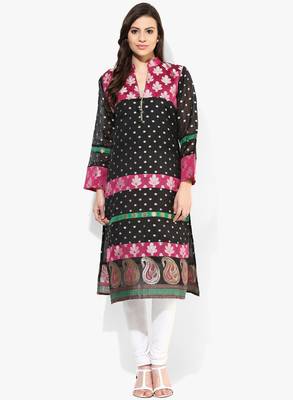 Black woven chanderi stitched kurtas-and-kurtis 1