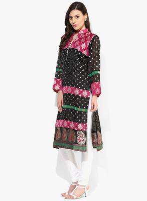 Black woven chanderi stitched kurtas-and-kurtis 3