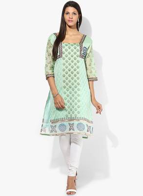 Green woven chanderi stitched kurti 1