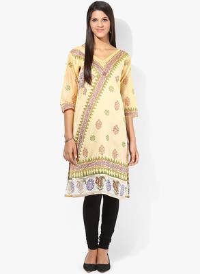 Cream woven chanderi stitched kurtis 1
