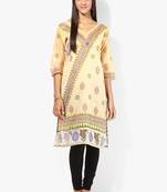 Cream woven chanderi stitched kurtis