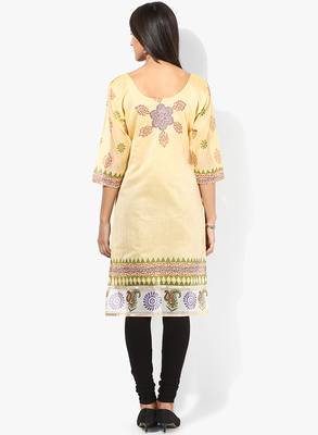 Cream woven chanderi stitched kurtis 2