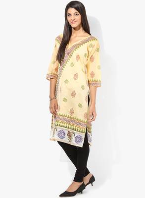 Cream woven chanderi stitched kurtis 3