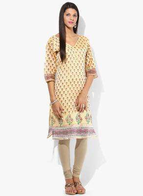 Cream woven chanderi stitched kurtis 1