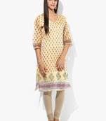 Cream woven chanderi stitched kurtis