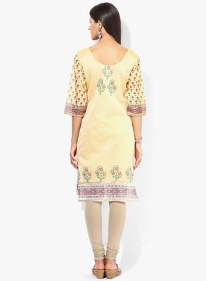 Cream woven chanderi stitched kurtis 2