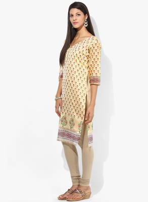 Cream woven chanderi stitched kurtis 3