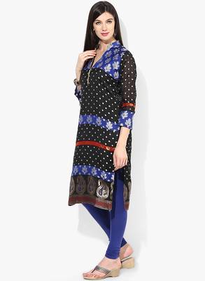 Black woven chanderi stitched kurtis 3