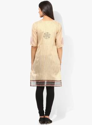 Cream woven net stitched kurtis 2